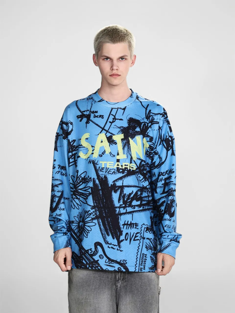 Saint michael tears all-over printed long-sleeved vintage autumn and winter T-shirt Style number: 103 Size: M L XL Wholesale price: 136 Color: Picture color